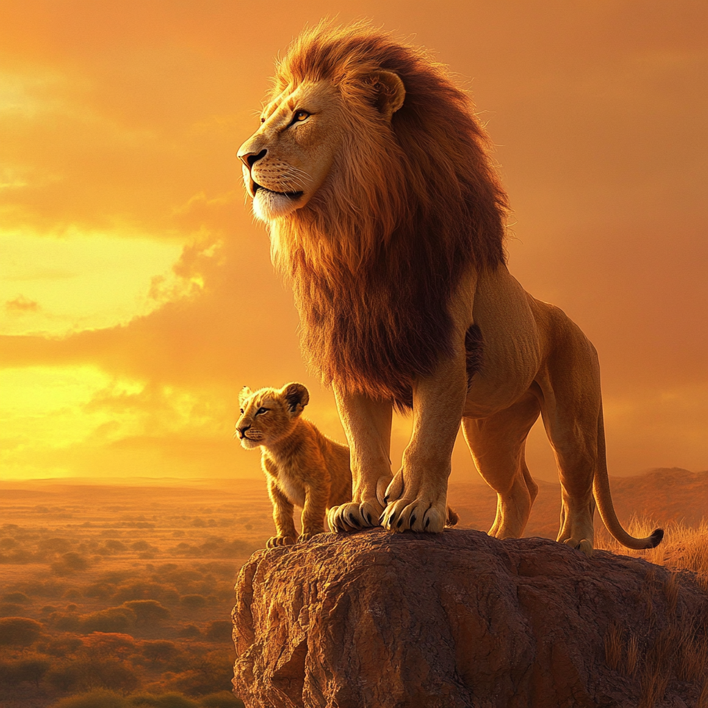 Sergiolopezbe_A_majestic_male_lion_standing_on_a_rock_at_sunr_efa61a54-0f47-4af5-a79d-f5e72bc62676_2 simbolismo del león